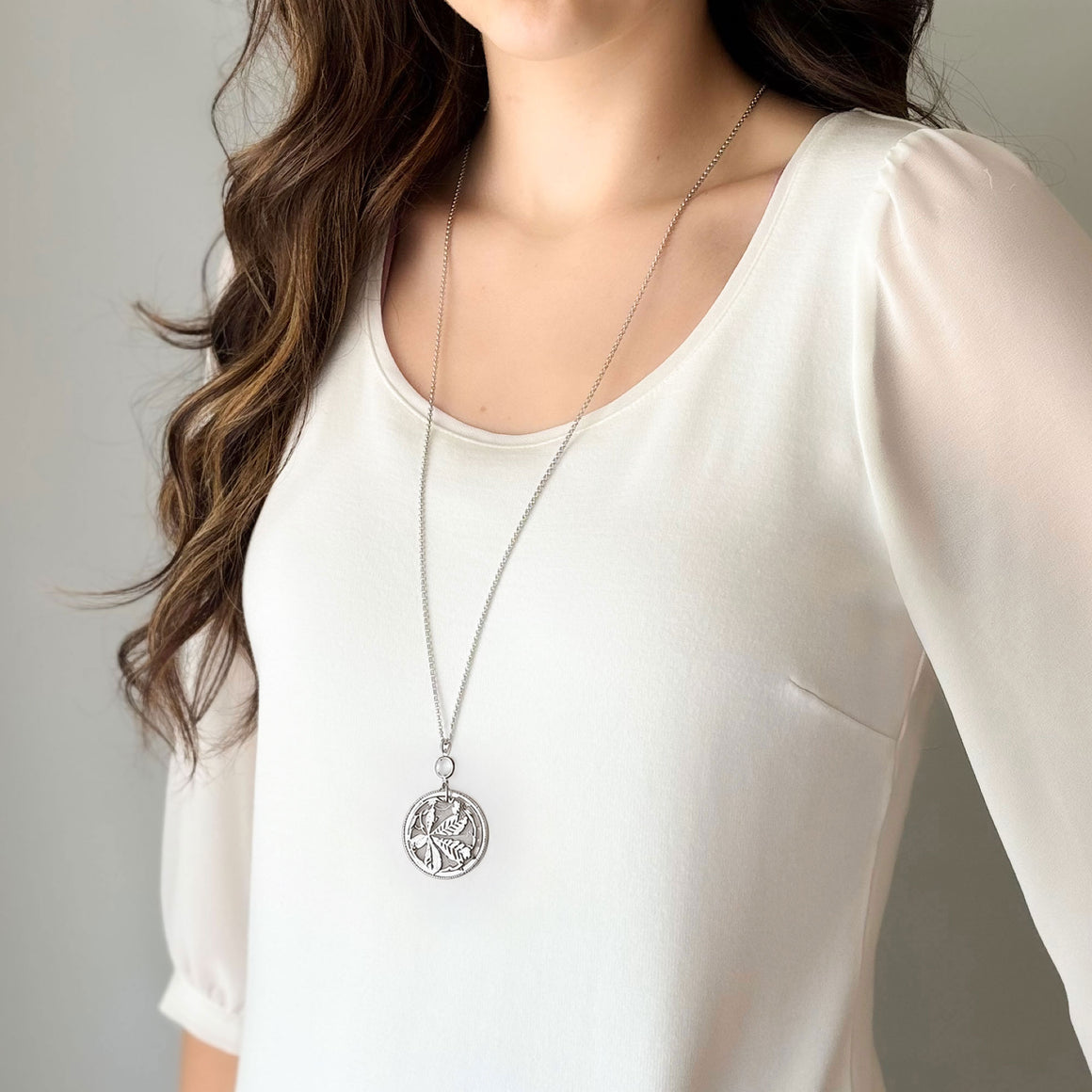 BOUTON silver plated french button necklace-GREEN BIJOU