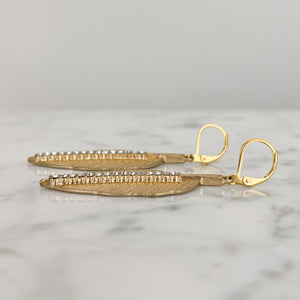 BRANDON vintage gold tone crystal leaf long dangle earrings - 