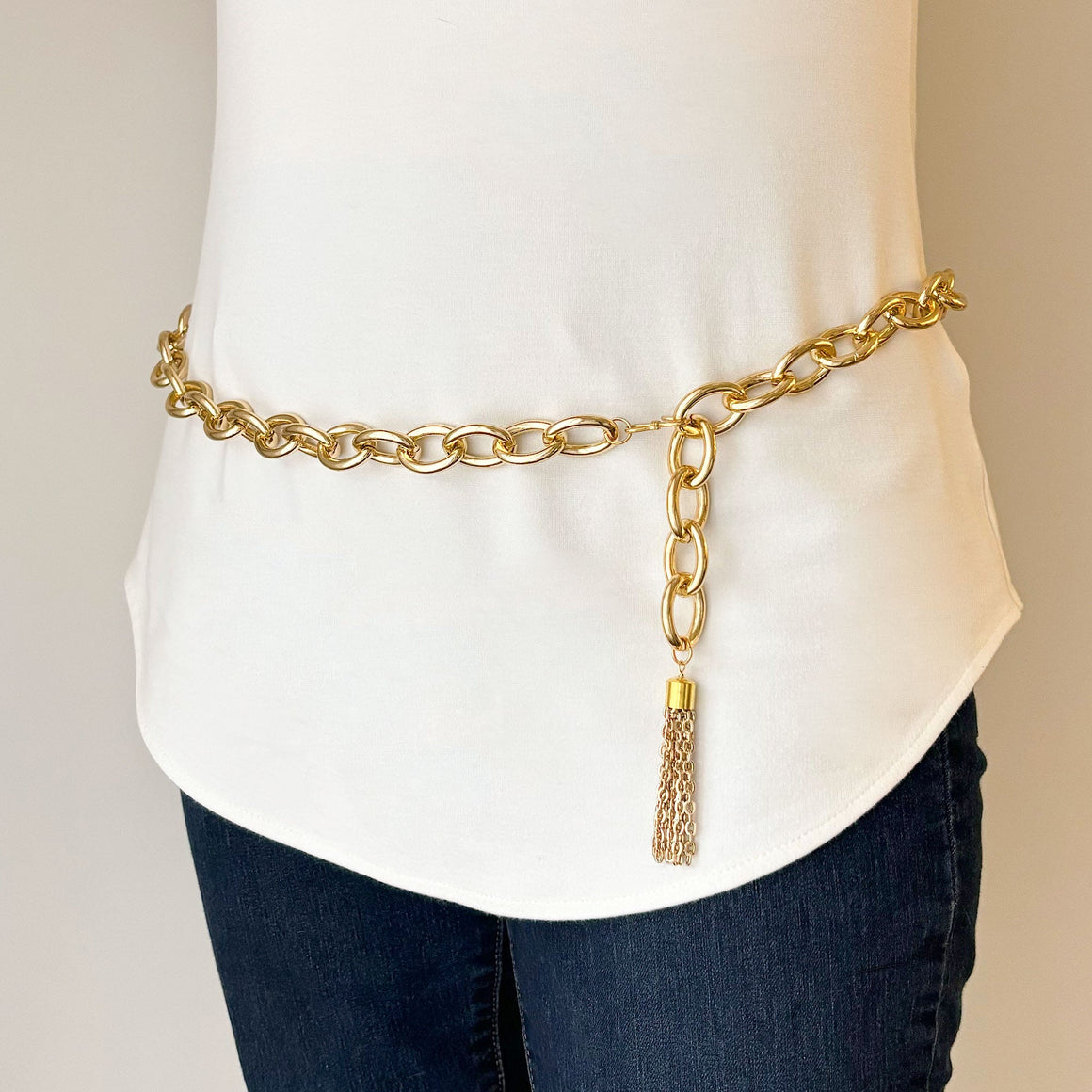 BRAUN Lightweight chunky gold cable chain and tassel belt-GREEN BIJOU