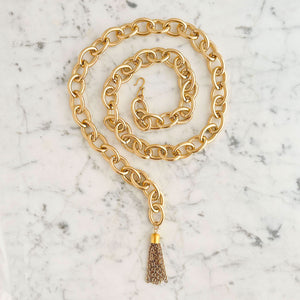 BRAUN Lightweight chunky gold cable chain and tassel belt - 