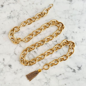 BRAUN Lightweight chunky gold cable chain and tassel belt-GREEN BIJOU