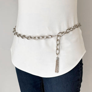 BRAUN lightweight chunky silver cable chain and tassel belt - 