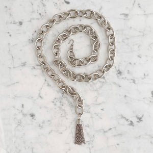 BRAUN lightweight chunky silver cable chain and tassel belt - 