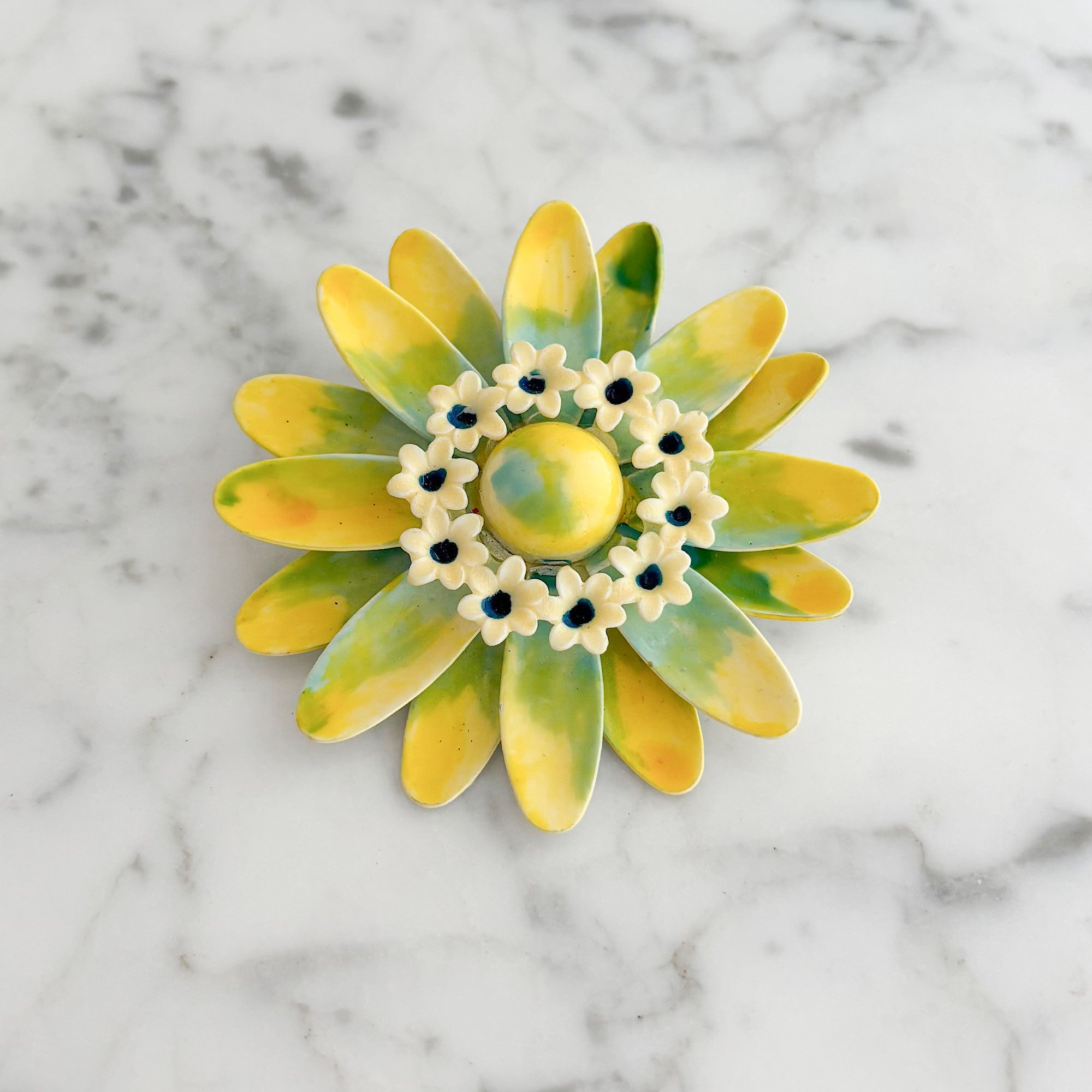 BRIDGET vintage West Germany large enamel sunflower brooch