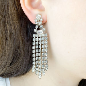 BROOKS vintage waterfall rhinestone clip earrings - 