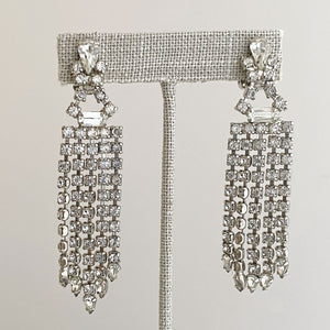 BROOKS vintage waterfall rhinestone clip earrings - 