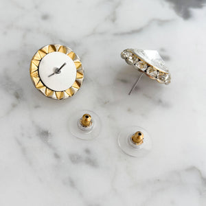 BRYN vintage gold and clear rivoli crystal stud earrings - 