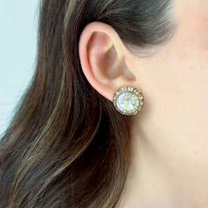 BRYN vintage gold and clear rivoli crystal stud earrings - 