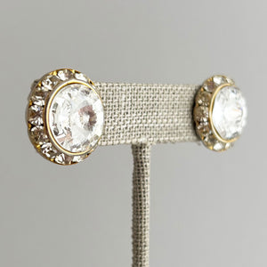 BRYN vintage gold and clear rivoli crystal stud earrings - 