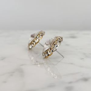 BRYN vintage gold and clear rivoli crystal stud earrings - 