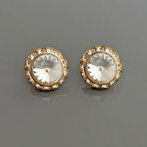 BRYN vintage gold and clear rivoli crystal stud earrings - 