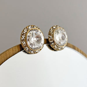 BRYN vintage gold and clear rivoli crystal stud earrings - 