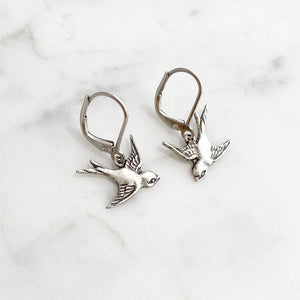 BRYSON oxidized silver birds in flight earrings-GREEN BIJOU