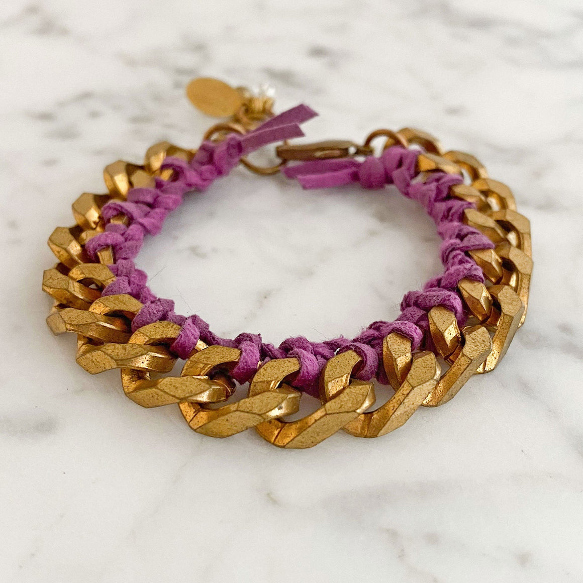 Brass Chain Bracelet | Suede Wrapped | Choose Your Colour | French Vintage Beads | MON AMI-GREEN BIJOU