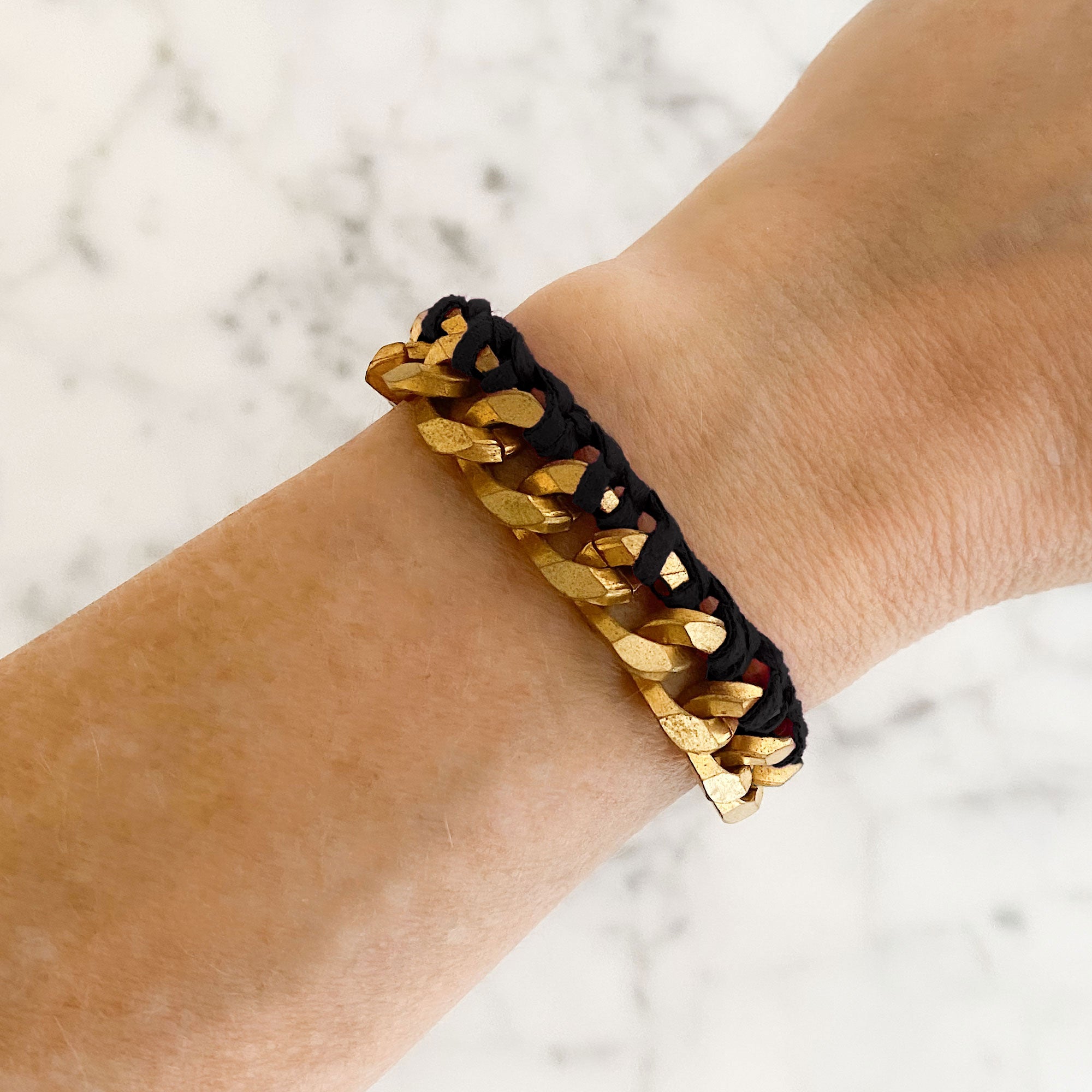 Brass Chain Bracelet | Suede Wrapped | Choose Your Colour | French Vintage Beads | MON AMI-GREEN BIJOU