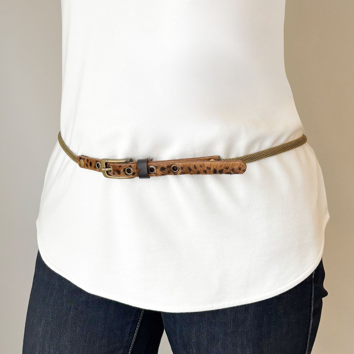CAELYN vintage fur trim mesh belt-GREEN BIJOU