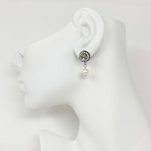 CALISTA freshwater pearls & crystal abalone shell drop studs - 