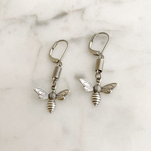 CALLAN silver bee earrings-GREEN BIJOU