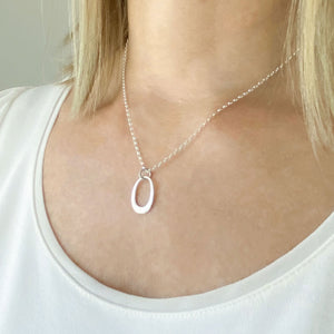 CARRIE sterling silver oval hoop charm pendant necklace - 