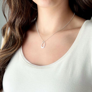 CARRIE sterling silver oval hoop charm pendant necklace - 
