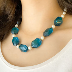 CARSTEN teal crystal and pearl necklace - 