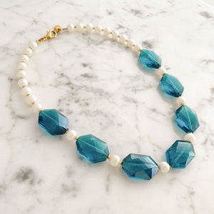 CARSTEN teal crystal and pearl necklace - 