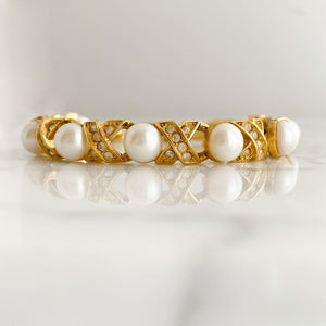 CASSIDY vintage gold tone pearl bracelet-GREEN BIJOU