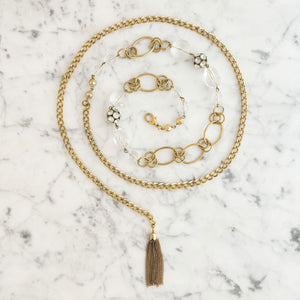 CATRIONA vintage crystal bead gold curb chain belt/necklace-GREEN BIJOU