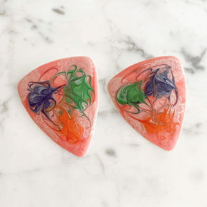 CELIA 1980s hand painted coral enamel triangle stud earrings - 
