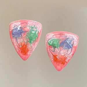 CELIA 1980s hand painted coral enamel triangle stud earrings - 