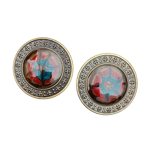 CELIA vintage enamel and oxidized bronze circle stud earrings - 