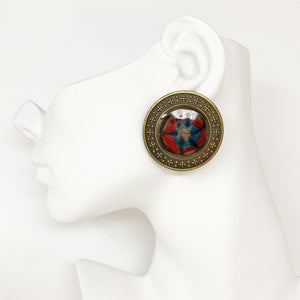 CELIA vintage enamel and oxidized bronze circle stud earrings - 