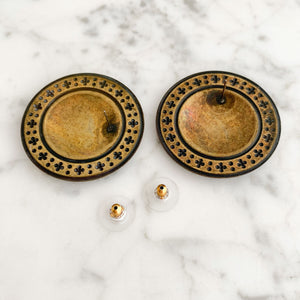 CELIA vintage enamel and oxidized bronze circle stud earrings - 