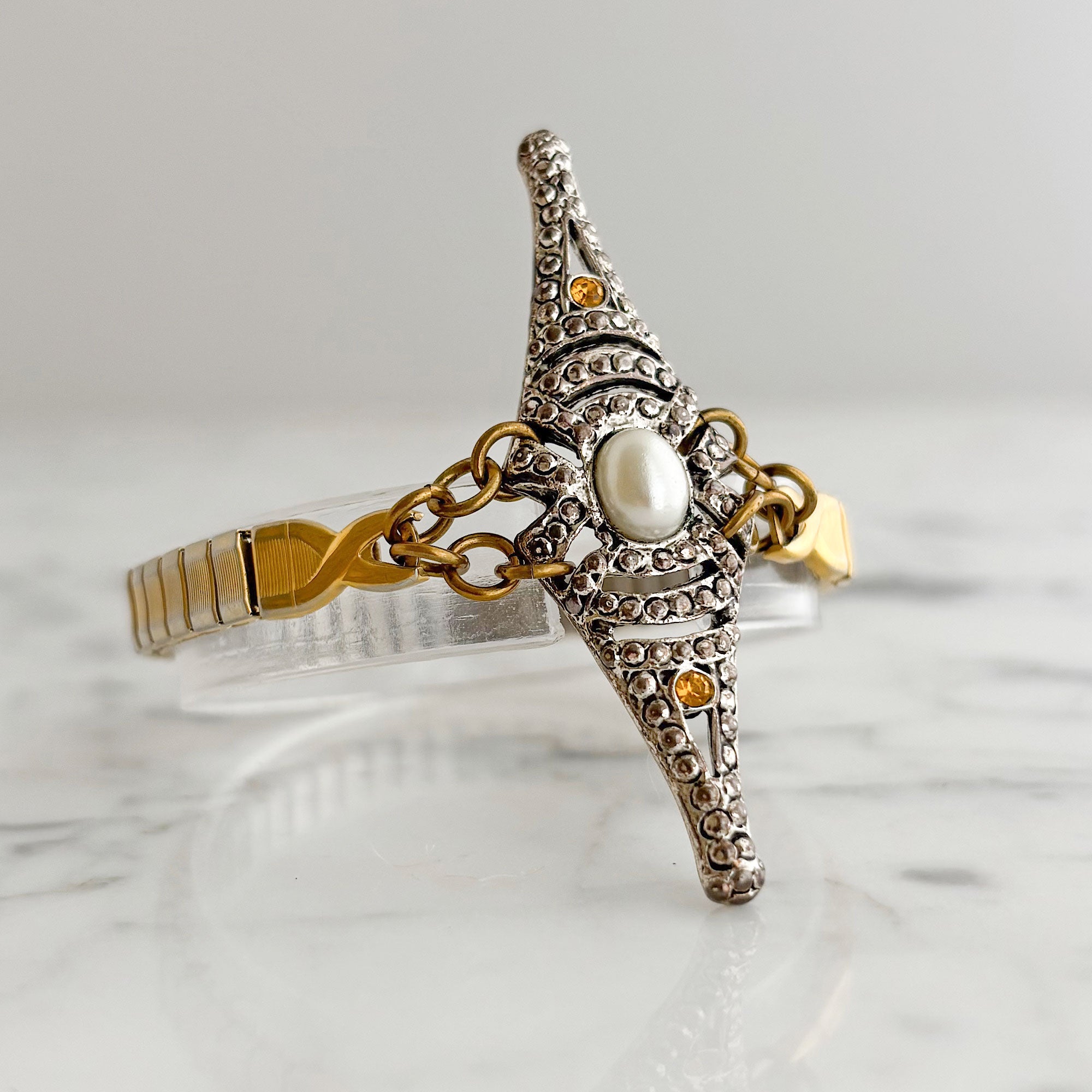 CHARLEE vintage brooch gold expansion watch band bracelet