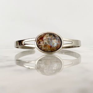 CHESTER silver and jasper cuff bracelet-GREEN BIJOU