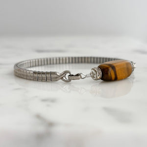 CHLOE vintage silver expansion watch band tiger eye bracelet - 