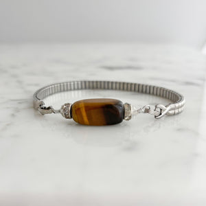 CHLOE vintage silver expansion watch band tiger eye bracelet - 