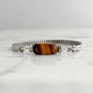 CHLOE vintage silver expansion watch band tiger eye bracelet-GREEN BIJOU
