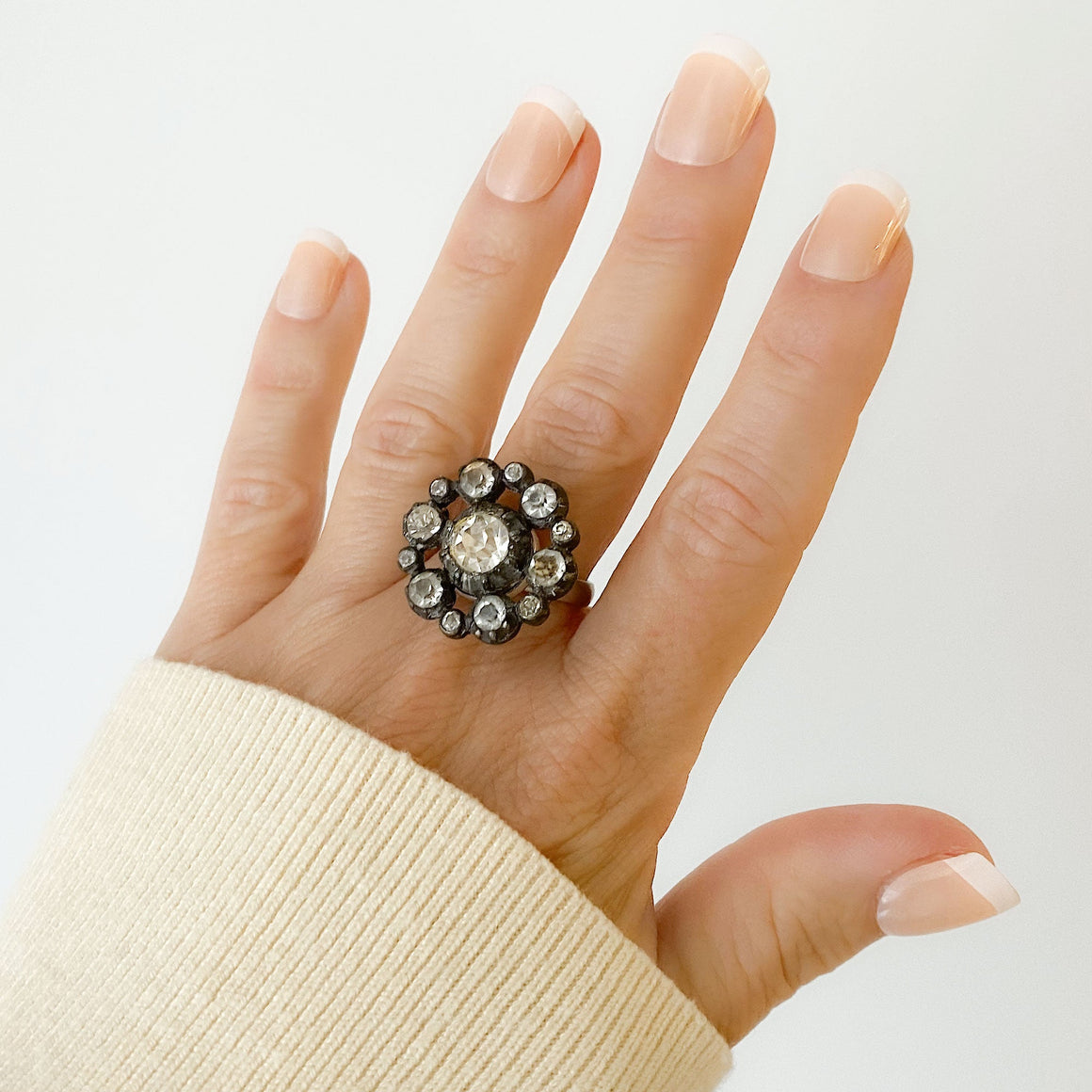 CLAREMONT french rhinestone button cocktail ring-GREEN BIJOU