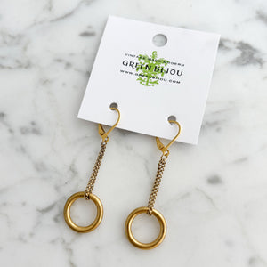 CLARIBEL vintage chain polished brass ring pendulum earrings - 
