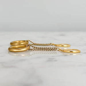 CLARIBEL vintage chain polished brass ring pendulum earrings - 