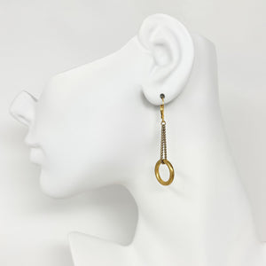 CLARIBEL vintage chain polished brass ring pendulum earrings - 