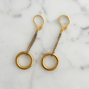 CLARIBEL vintage chain polished brass ring pendulum earrings - 