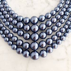 CLARISSE vintage 5 strand blue grey graduated bead necklace - 