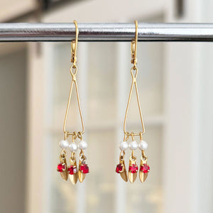 CLARK vintage red gold and seed pearl dainty dangle earrings - 