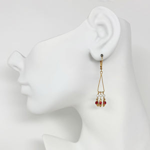 CLARK vintage red gold and seed pearl dainty dangle earrings - 