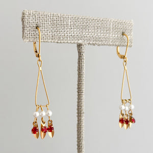 CLARK vintage red gold and seed pearl dainty dangle earrings-GREEN BIJOU