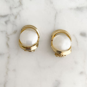 CLAYTON gold and pearl cab clip earrings - 