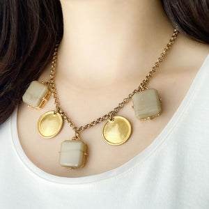 COLTON vintage gold discs and grey square pendants necklace - 