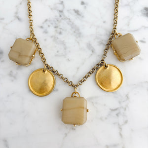 COLTON vintage gold discs and grey square pendants necklace - 